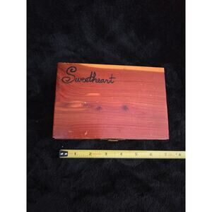 Vintage Hinged Cedar Box Sweetheart Script Lid Jewelry or Memory Box